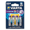 Батарейка VARTA AAA  1.5V LR03 (литиевая), 4 шт в блистерной упаковке